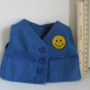 HOW MAY I HELP YOU? Smiley Face BLUE DOLL VEST pockets work Dan Dee